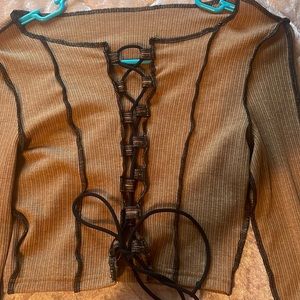 SHEIN Lace Up Front Slim Crop Tee